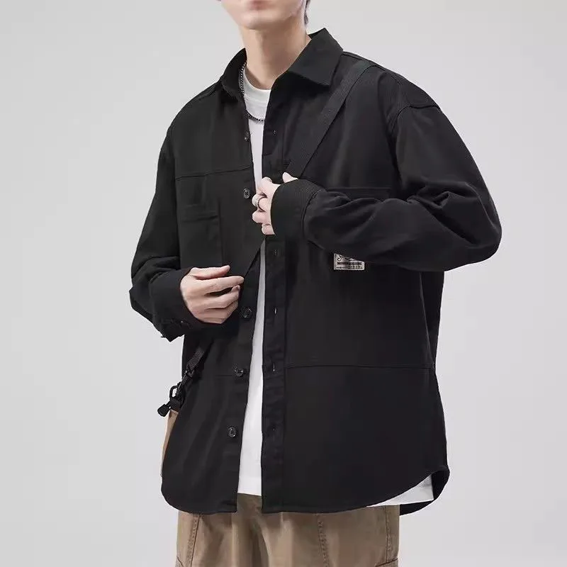 قميص غير رسمي بأكمام طويلة للرجال من Xiao ، قميص فضفاض رقيق ، جاكيت فوق بوفيه ، بضائع عتيقة ، مقاس كبير ، الربيع والخريف