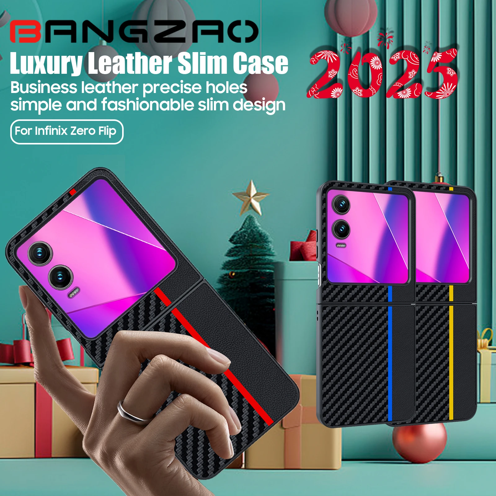 لـ Tecno Infinix Zero Flip حافظة هاتف فاخرة قابلة للطي من ألياف الكربون حافظة جلدية رفيعة مضادة للكسر حافظة واقية