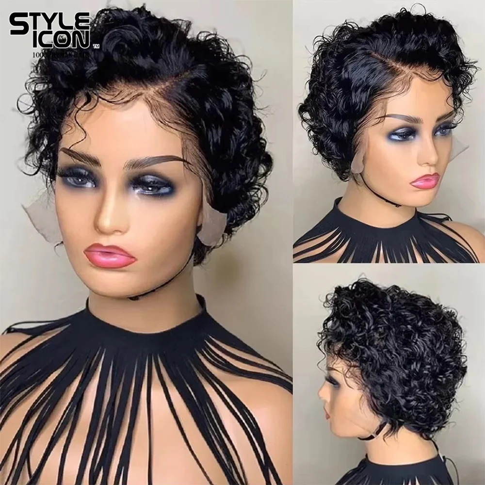 

Pixie Cut Curly Bob Wig Short Deep Curly Wave Lace Wig Brazilian Human Hair Wigs For Women 13x6x1 Transparent Lace Frontal Wigs