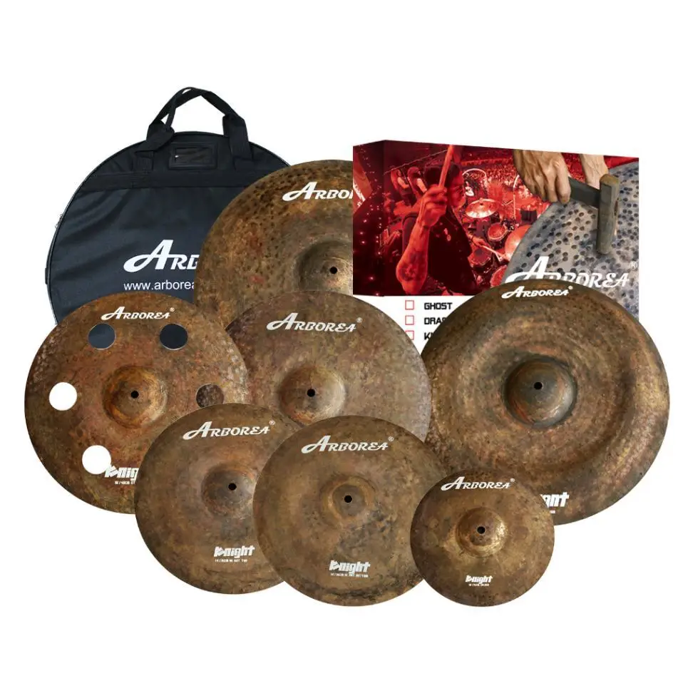 

Arborea Bronze Alloy Cymbals 7pcs for Drum Set 10"Splash/14"Hihats/16"Crash/20"Ride/16"Effects/18"China with Cymbal Bag