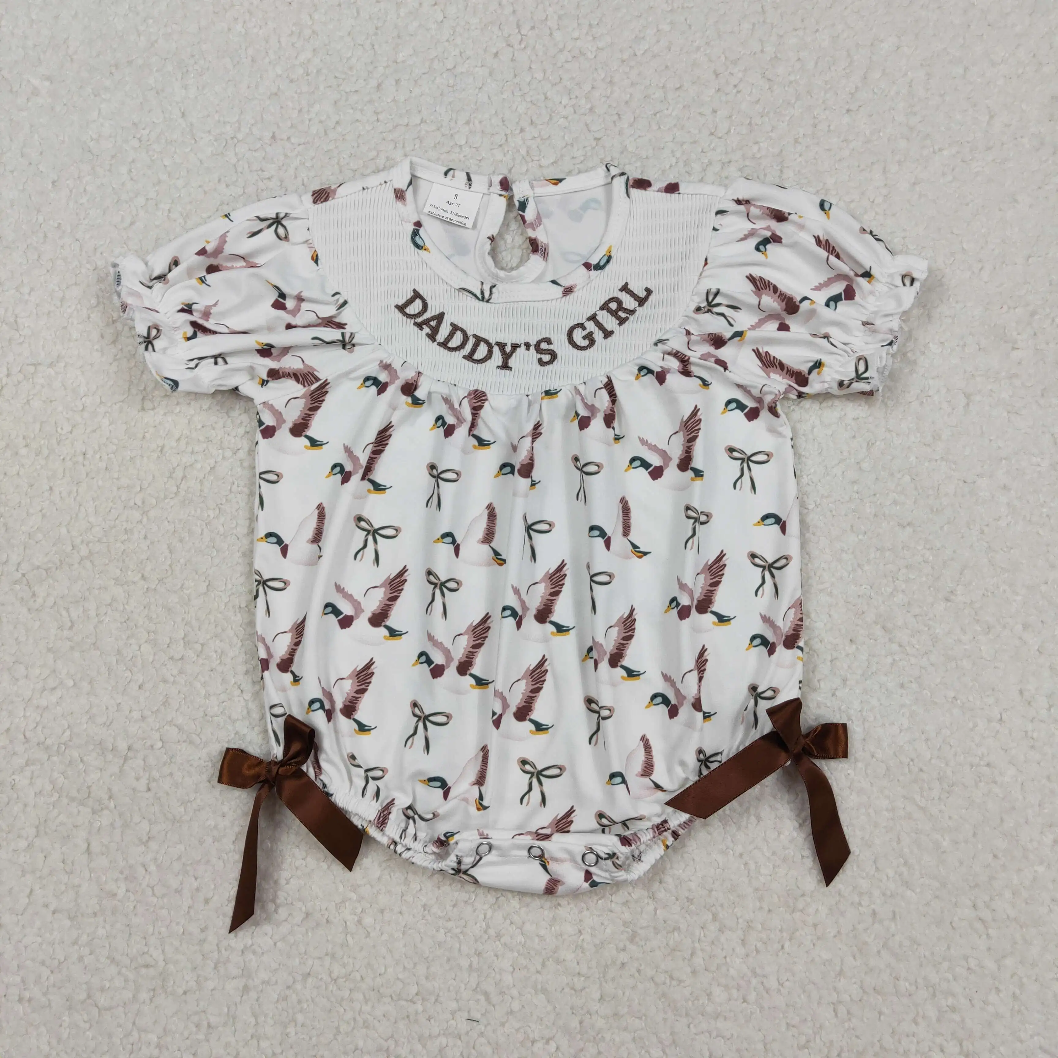 

X12.15 SR3346 New summer embroidered daddy's girl bow pattern duck short-sleeved Romper