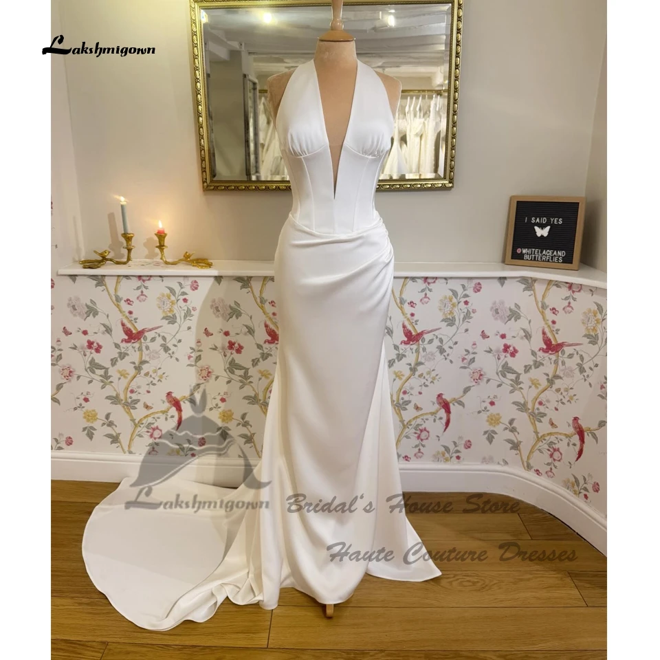 Lakshmigown Minimalistisches Satin-Meerjungfrauenkleid für die Braut 2026 Sexy Brautkleid für Empfangs- und Dinnerpartys mit tiefem V-Ausschnitt – Detail 3