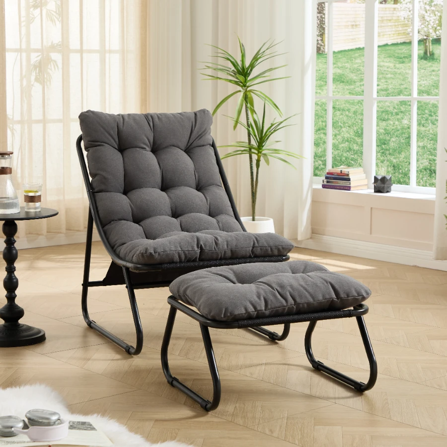 Fauteuil de jardin avec repose-pieds, fauteuil inclinable confortable avec coussin moelleux et repose-pieds, idéal pour le salon, la chambre ou le coin lecture.