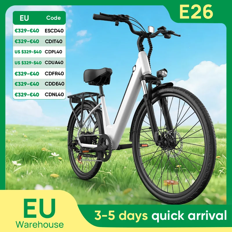 Urlife E26 750W pneus 36V 13Ah 26x2 "affichage LCD amovible vitesse 7 vitesses freins à disque hydrauliques pour adultes e-bike banlieue