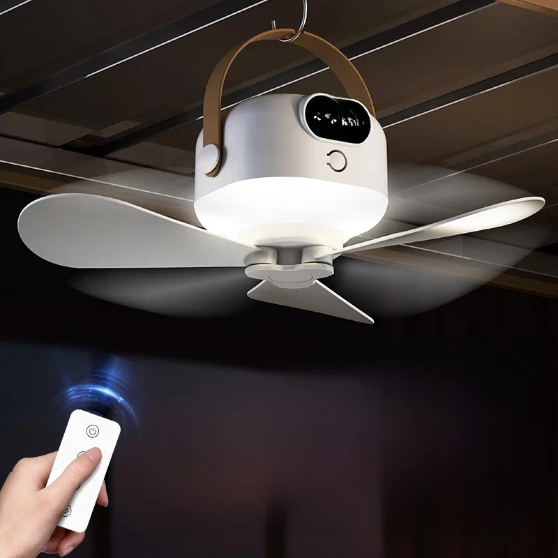 Deckenventilator, tragbar, für Camping, Zelt, Deckenüberdachung, Ventilator, 8000 mAh, wiederaufladbar, kabelloser Ventilator, Luftzirkulatoren mit Fernbedienungslicht