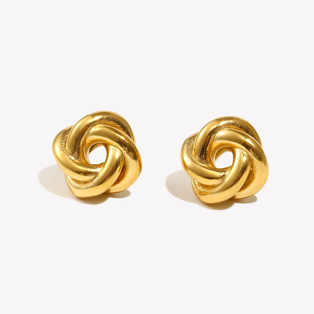 E.B.belle Minimalist Style Knitting Wool Ball Stud Earring Line Ball Shape Stainless Steel Jewelry