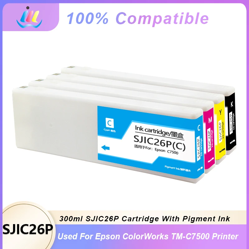 SJIC26P Compatible Pigment Ink Cartridge Color Label Printer Compatible for Epson TM-C7500 Printer
