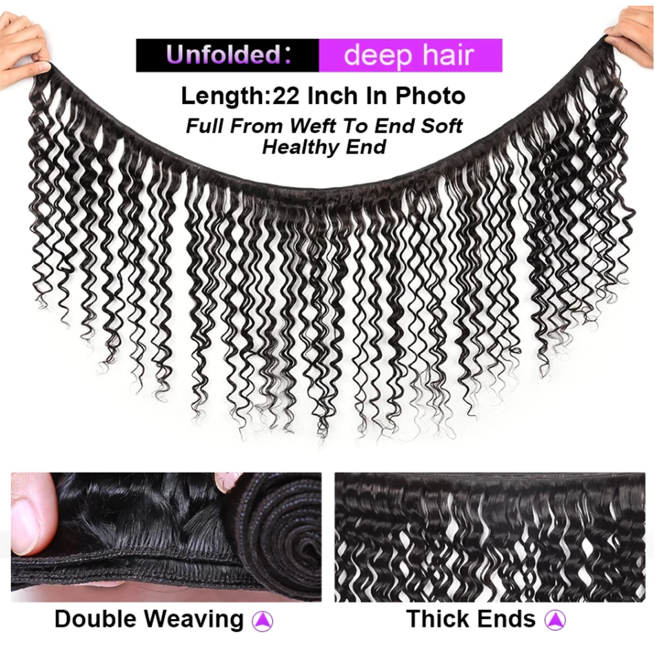 Deep Wave บราซิลเส้นผมมนุษย์ Water Wave 1/3/4 PCS 100% เส้นผมมนุษย์หลวม Deep Wave 8-30 "Remy ที่ยืดผม