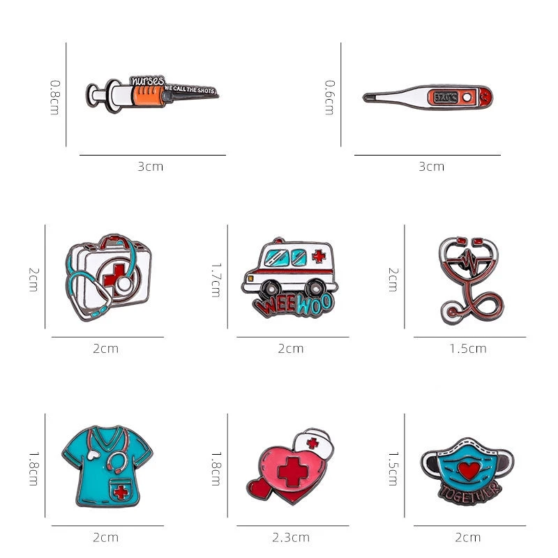 Medical Items Collection Enamel Brooch Ambulance Syringe Stethoscope Badge Lapel Pin Hospital Doctor Nurse Wholesale