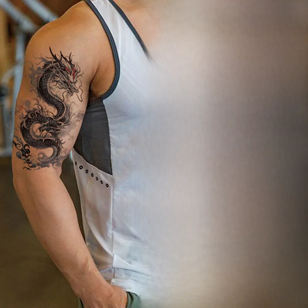 Autocollant de tatouage temporaire imperméable, 8 pièces, Dragon volant, hibou, Rose, fleurs, Animal foncé, Art corporel, bras, faux tatouages, manches pour femmes et hommes