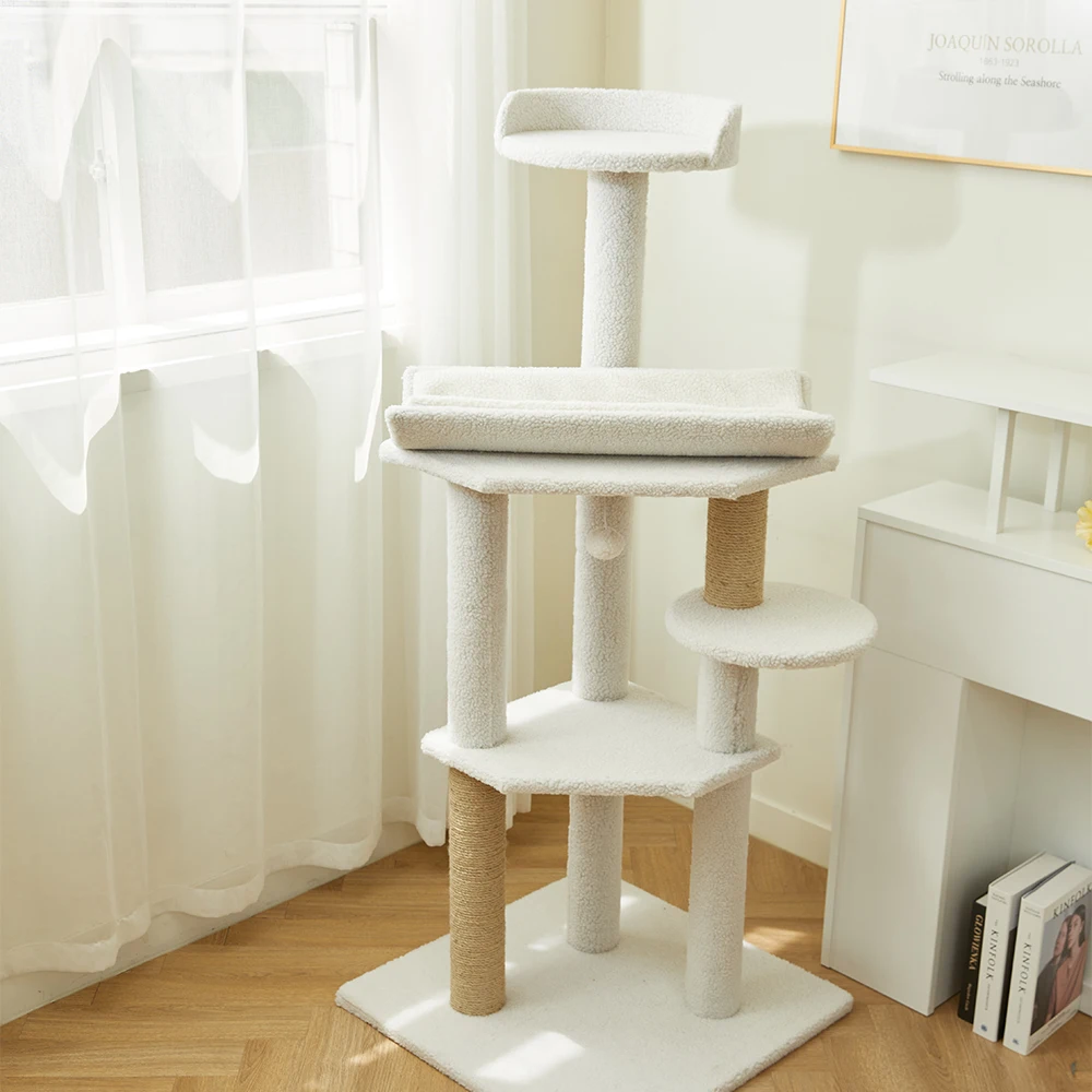 Pettoria GP 4-stage fleece platform cat large cat tower 142cm beige