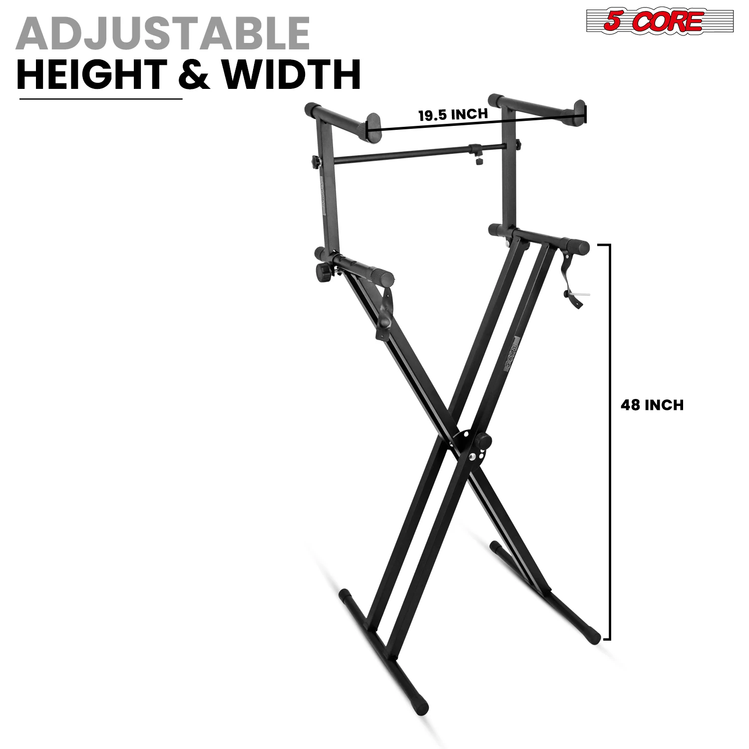 5 Core 2 Tier Keyboard Stand Double X Style Adjustable Electric Piano Riser Holder KS 2X+2T BLK