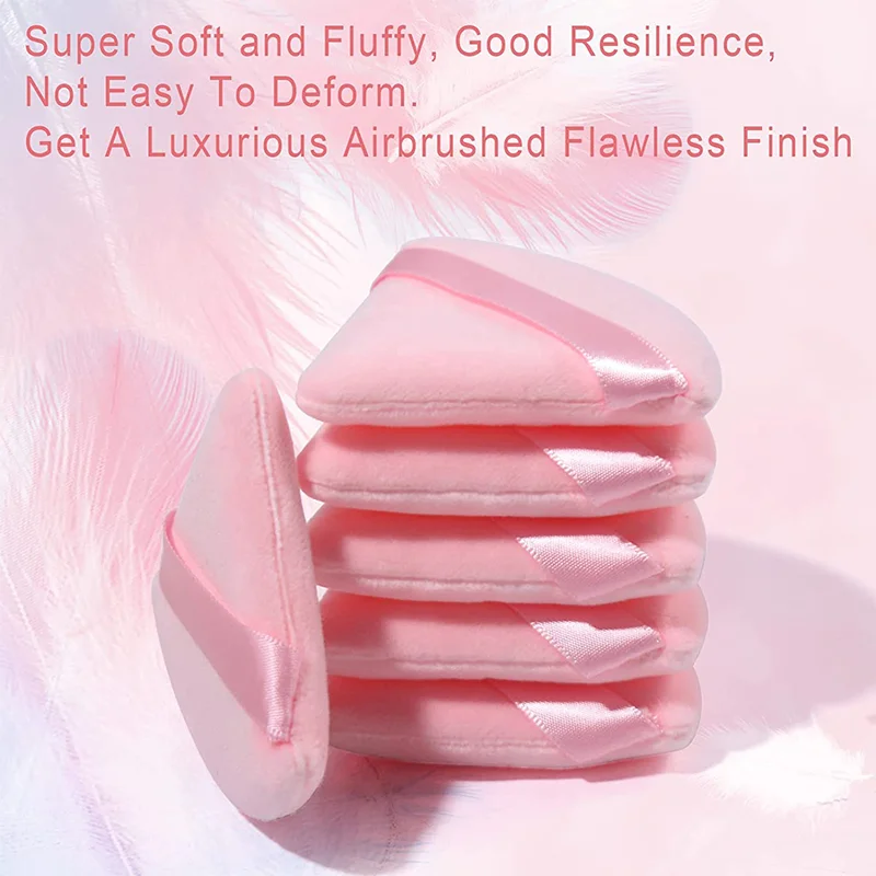 Dwustronne różowe puszki do pudru, 3 sztuki - kształt trójkątny, niechłonące, do pudru i podkładu w płynie, miękkie i wielokrotnego użytku