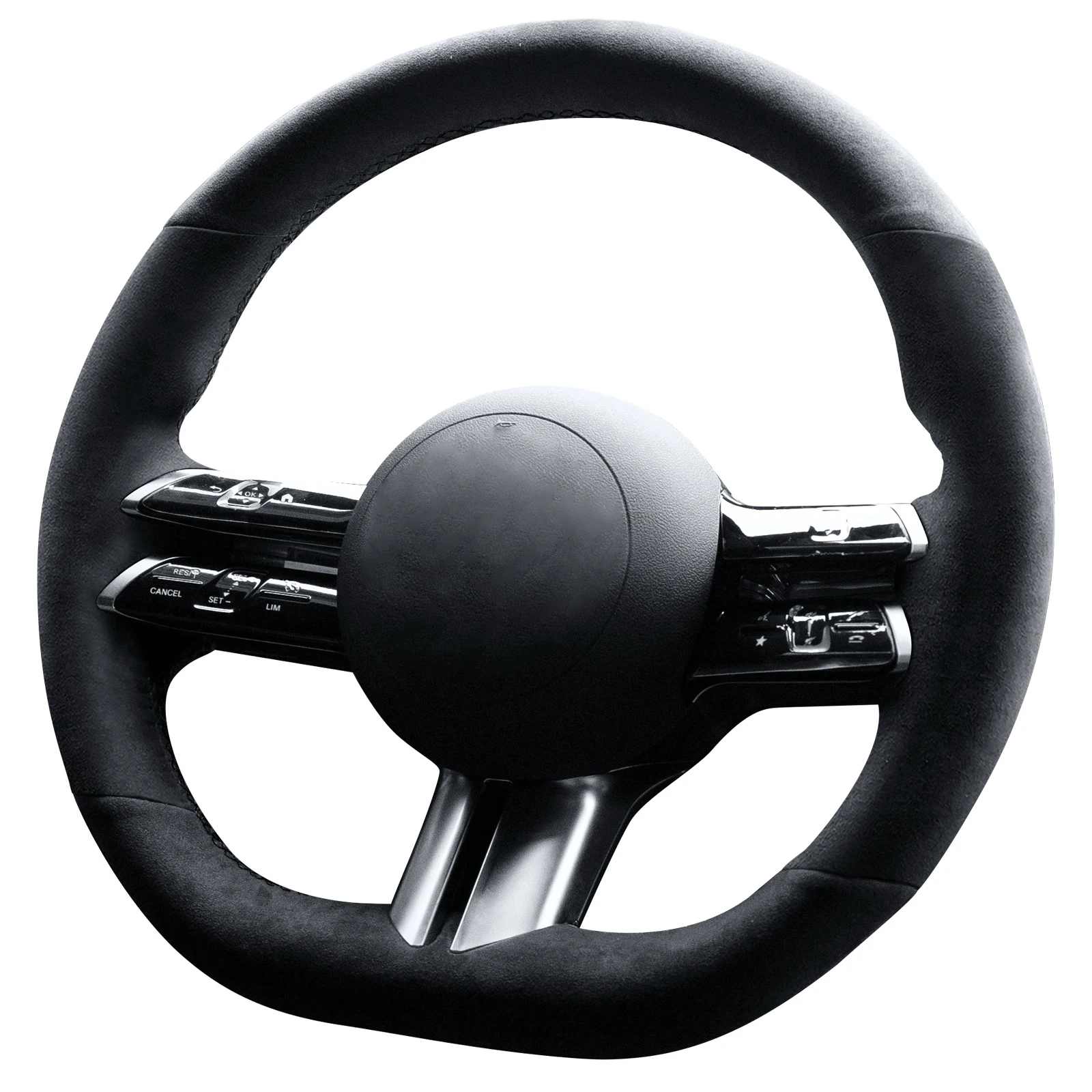 

Чехол на руль ручной работы из материала Alcantara для Mercedes-Benz C-Class W206, E-Class W213, S-Class W223 (без полос)