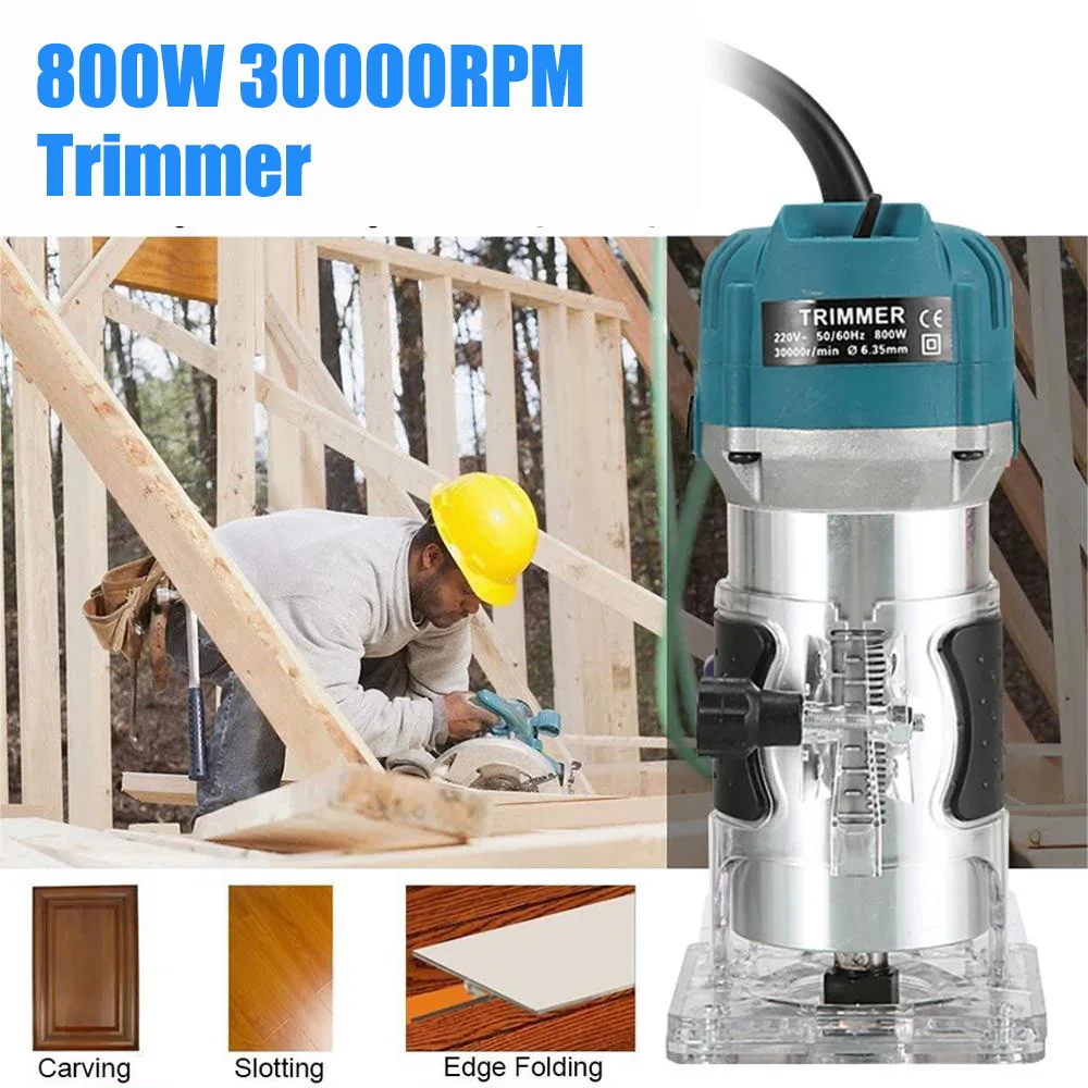 800W 30000RPM Wood Router Machine Woodworking Electric Trimmer 1/4 Inch Wood Carving Milling Cutting Tools Carpenter Power Tools