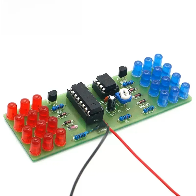 NE555 CD4017 IC LED zestawy świateł elektronicznych czerwony niebieski dwukolorowy zestaw do samodzielnego montażu stroboskop elektroniczny garnitur migające światła komponenty DIY — zdjęcie 2