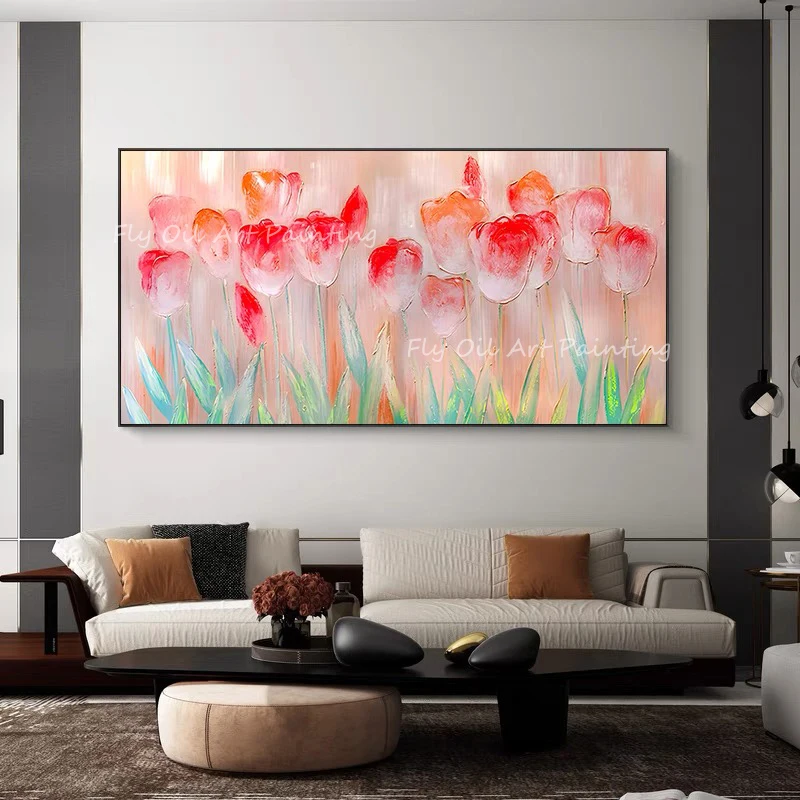 

100% Handmade pink flower large size modern pure wholesale product Oil Painting Porch Aisle For Living Room Artwork as a gift