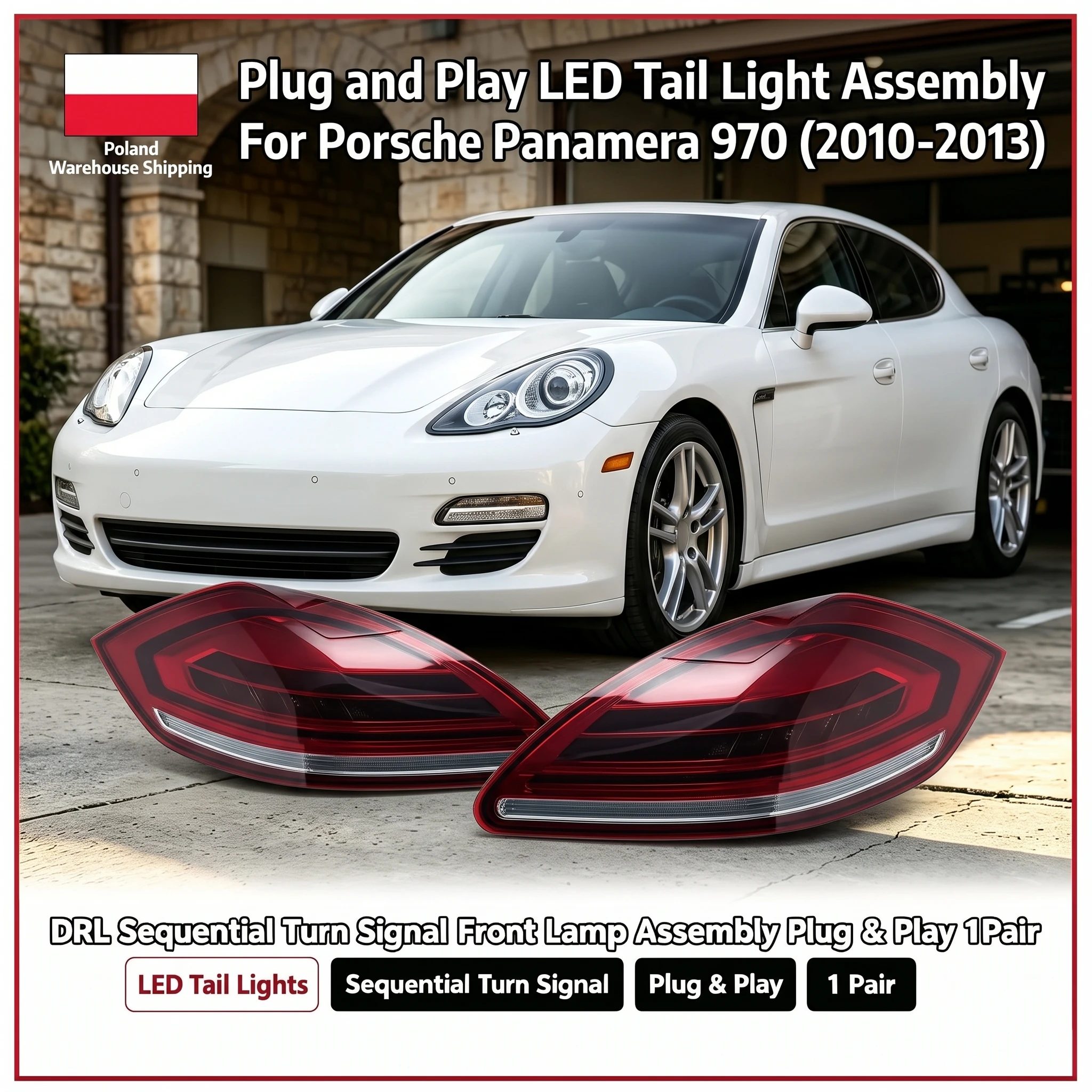 1 coppia di fanali posteriori a LED Plug & Play per Porsche Panamera 970 970.1 2010-2013 S GTS Turbo, con indicatori di direzione sequenziali, luce freno posteriore, ricambio per auto, accessori per