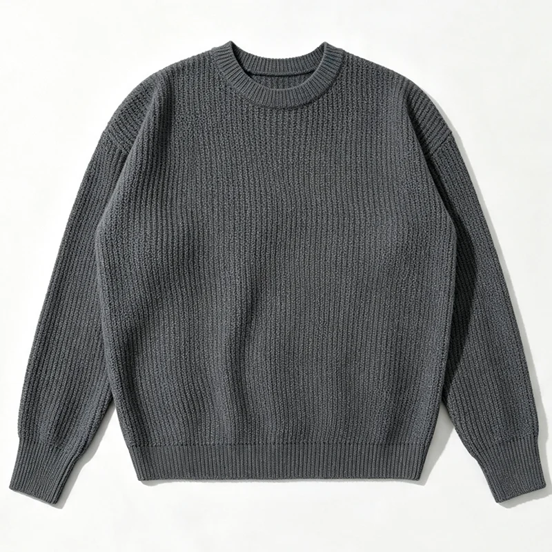 Neuer Herren-Strickpullover in Unifarben für Frühling und Herbst, Lässiger Modischer Pullover mit Gerippter Textur, Langen Ärmeln und Rundhalsausschnitt – Detail 33