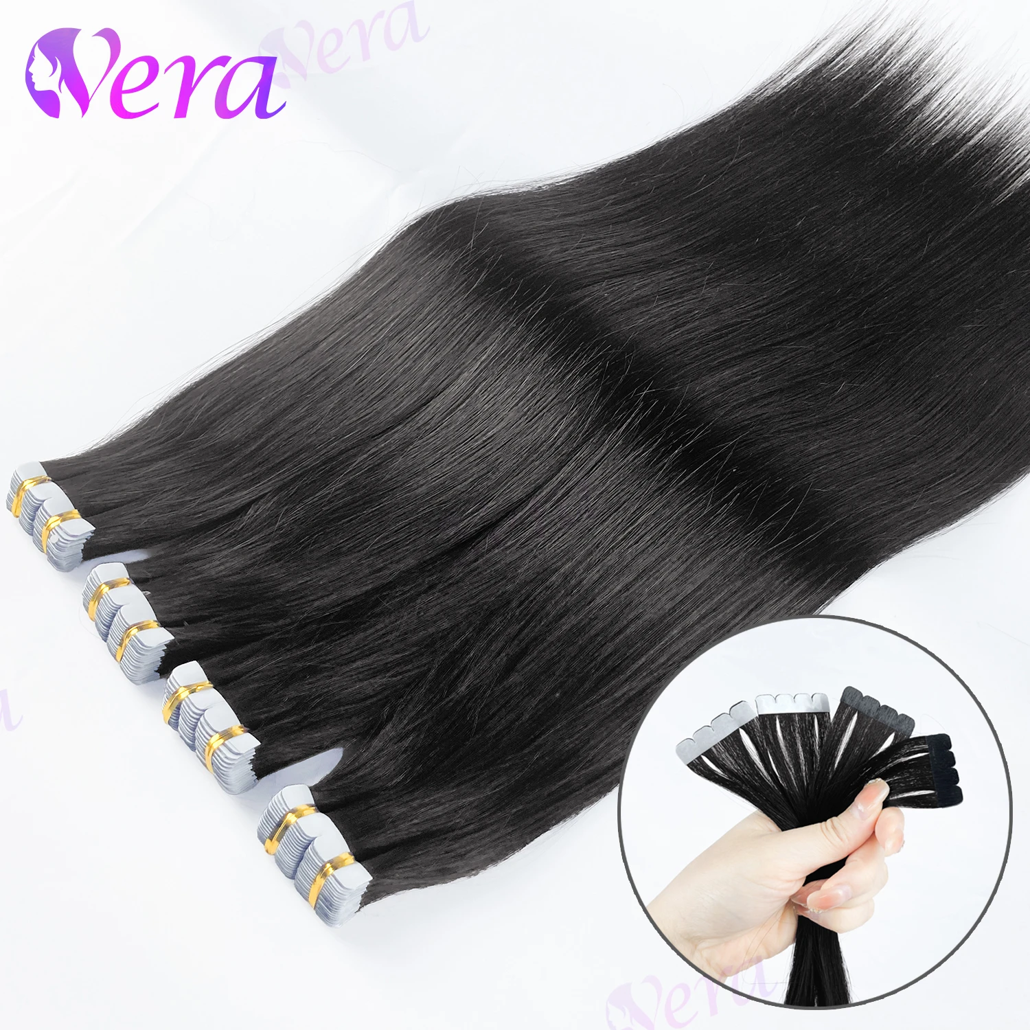 

Мини-лента с 4 лепестками для наращивания человеческих волос, прямые, 20 шт., 50 г, невидимые черные бесшовные наращивания, лента для наращивания человеческих волос Remy