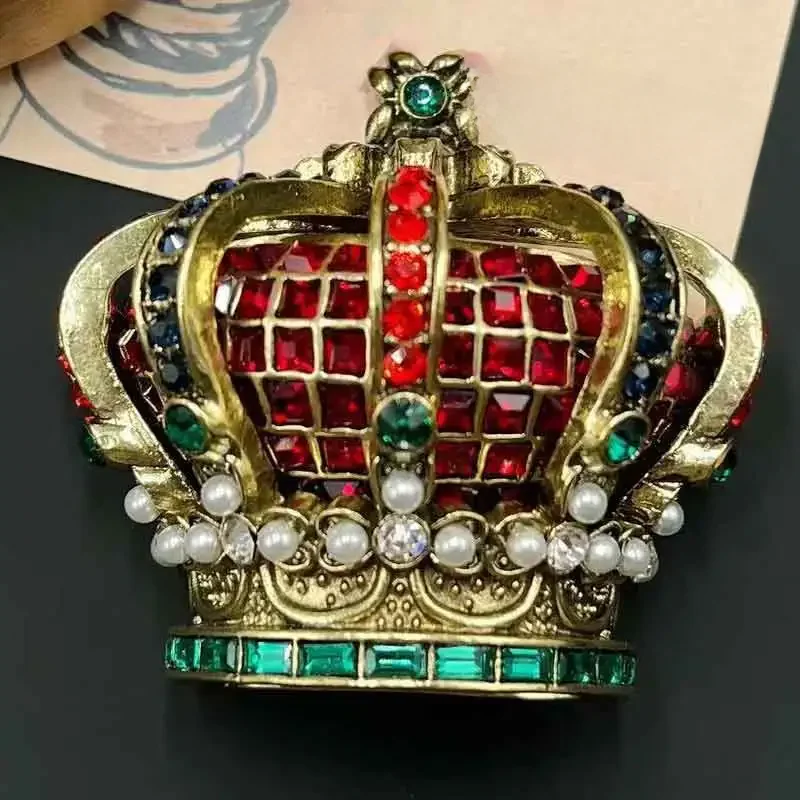 Vintage Königin Krone Strass Kunst Schwerindustrie Perle Brosche