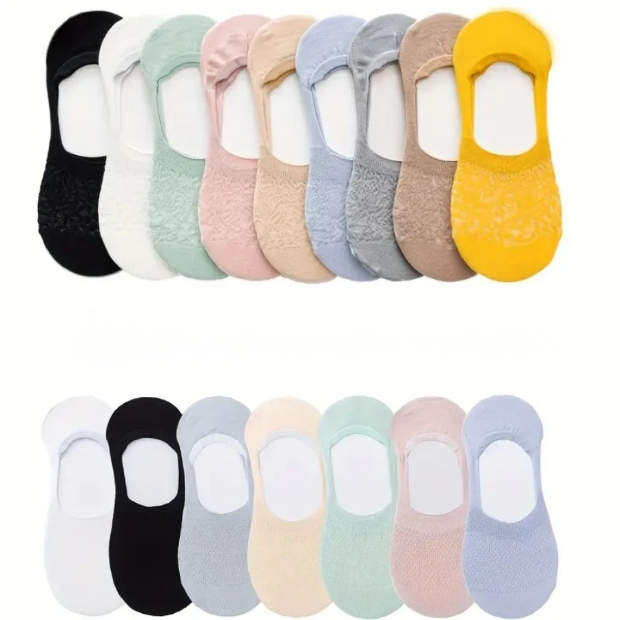 

20 пар разноцветных кружевных невидимых носков, однотонный дизайн с неглубоким горлом, подходит для освежания ношения различных обуви