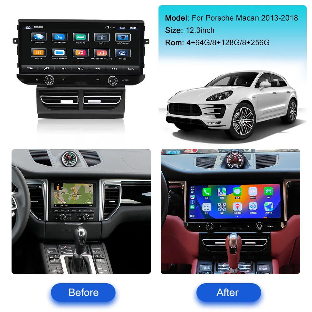 8+256GB Android 13.0 CarPlay Car Radio Stereo GPS Navi For Porsche Macan 2010-2016 Multimedia DSP Player HeadUnit With WIFI 4G