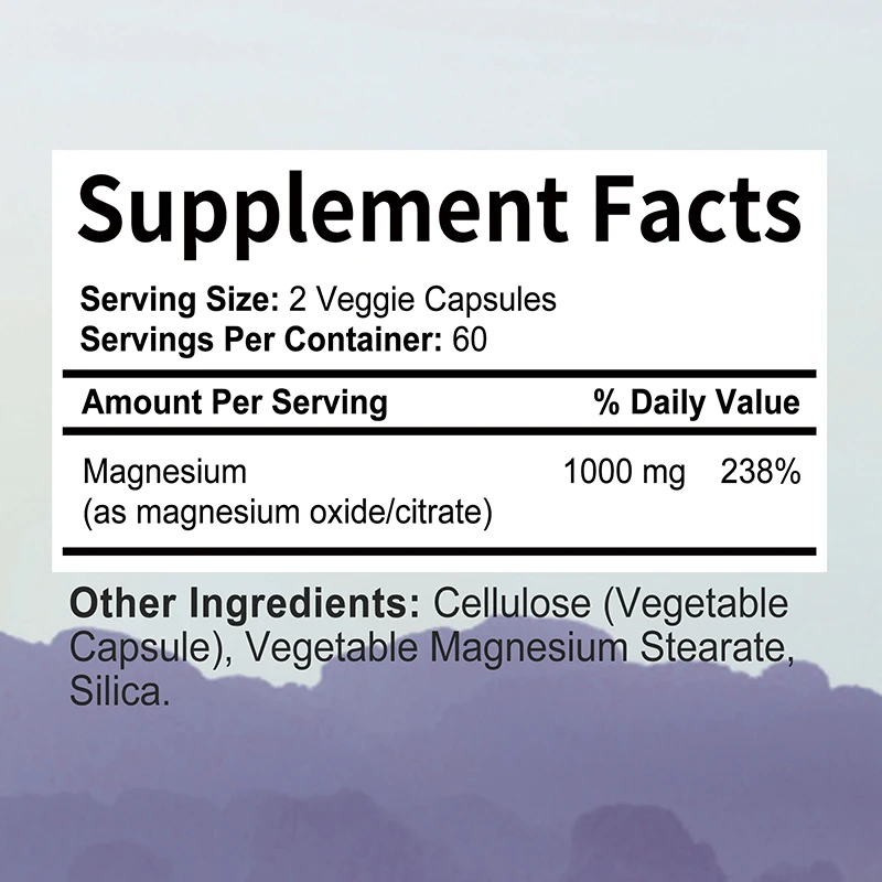 Magnesium Citrate 1000mg - Dietary Supplement for Muscle, Nerve, Bone and Heart Support - 120 Capsules