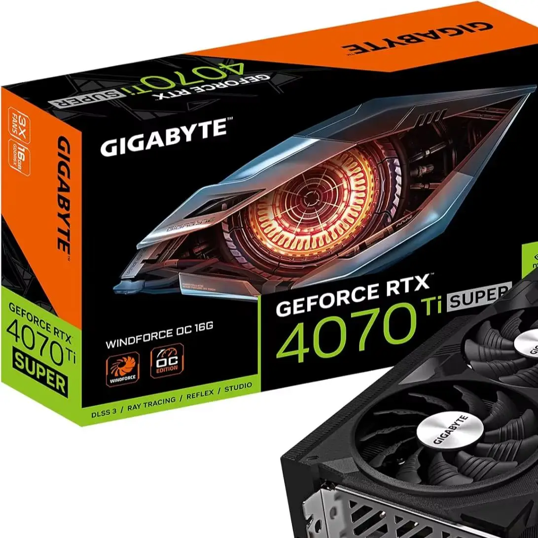 GIGABYTE GeForce RTX 4070 Ti Super WINDFORCE OC 16G grafische kaart, 3X WINDFORCE-ventilatoren, 16 GB 256-bit GDDR6X, GV-N407TSWF3OC-16GD V