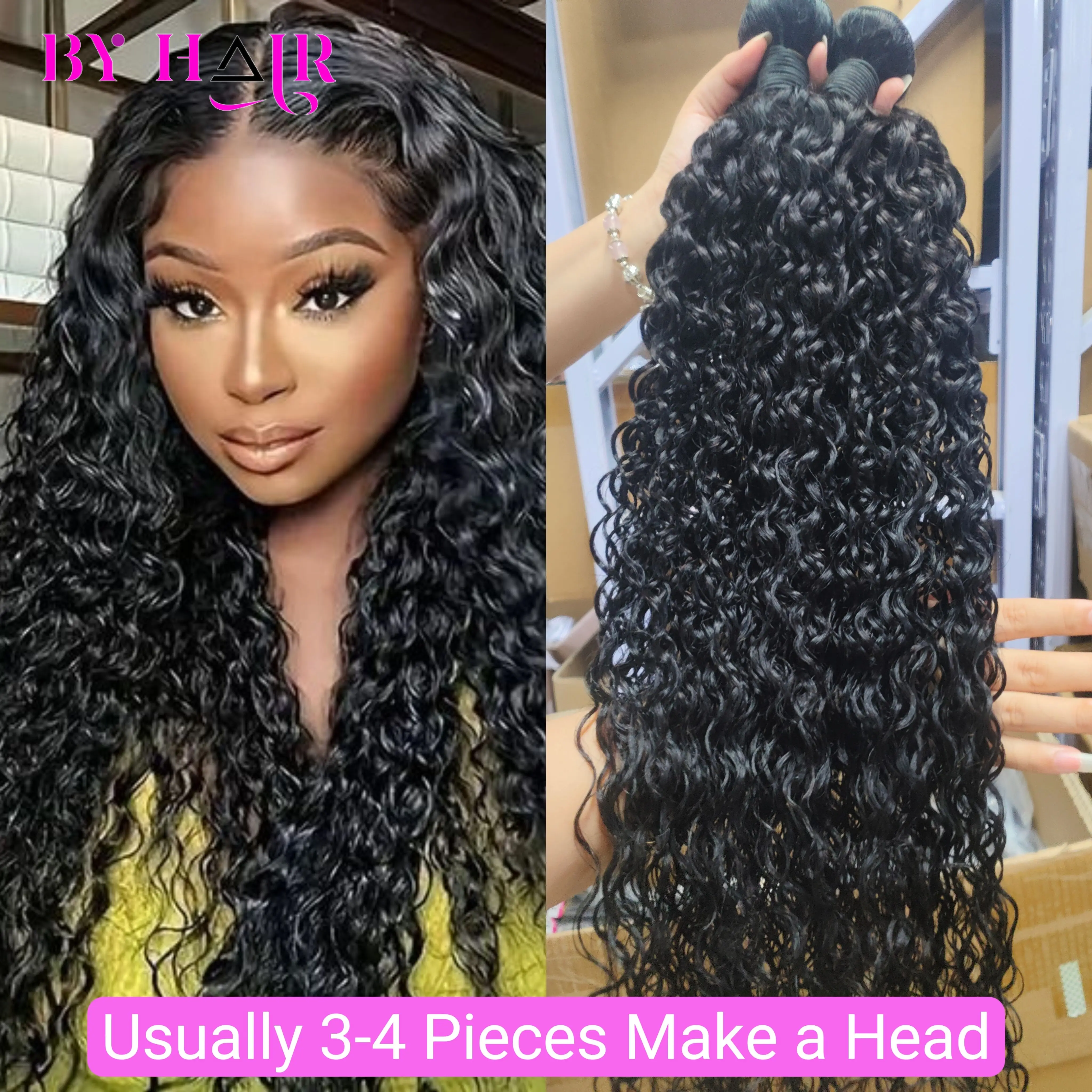 12A Water Wave Human Hair Bundles Curly Hair Bundles Brazilian Wet and Wavy Natural Black Remy Hair 100% Human Hair Extensions