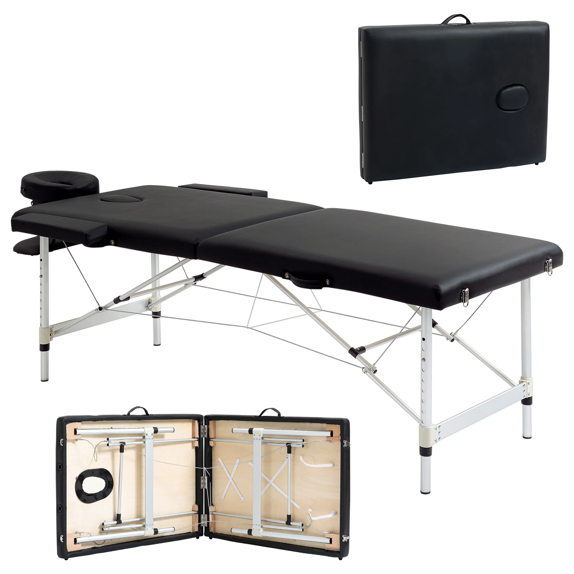 2-teilige tragbare, leichte Massageliege aus Aluminium, Schönheitsliege mit KOSTENLOSER Tragetasche, Schwarz