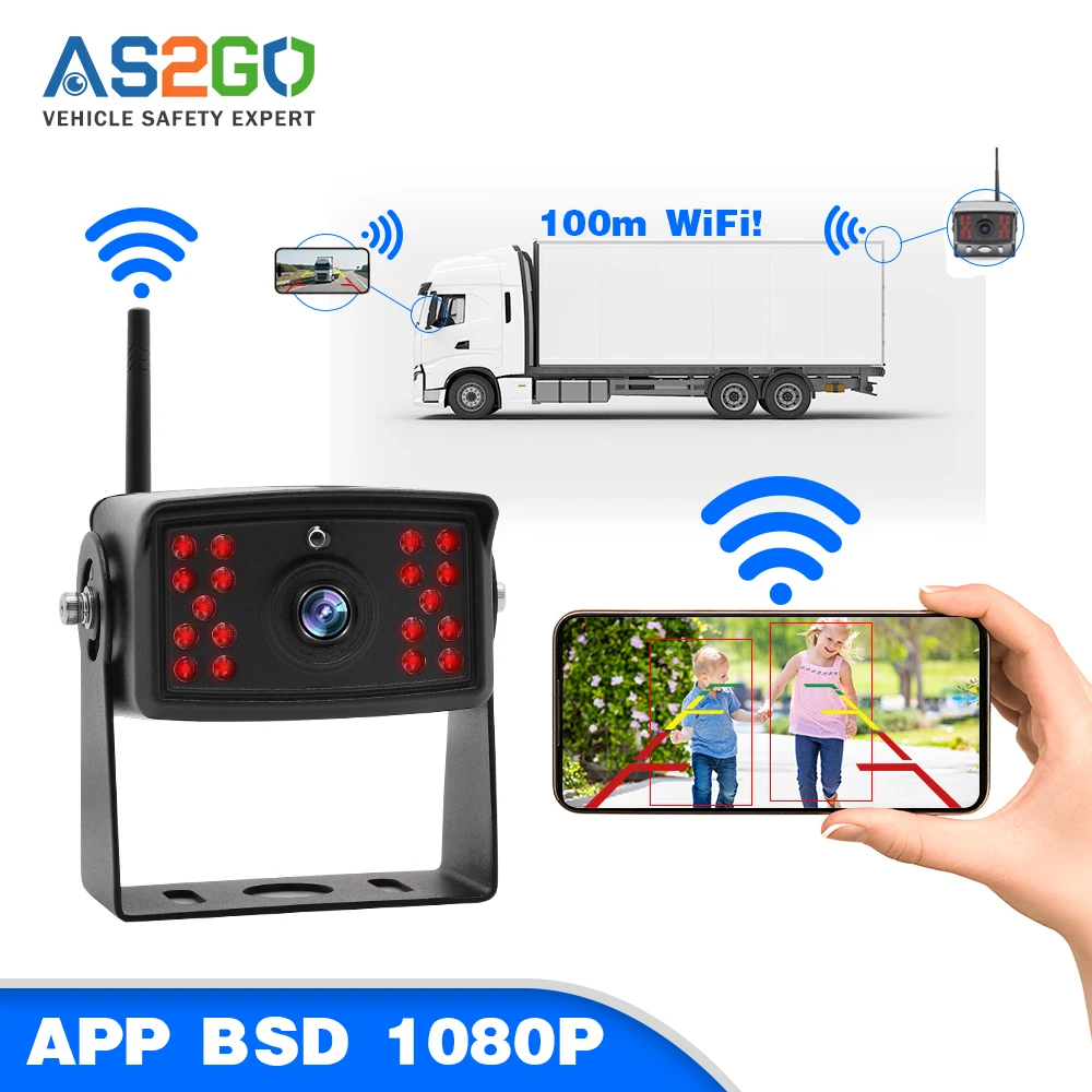 

HD Wireless Rear View Camera WiFi Backup Camera Wide Angle Night Vision Waterproof for Truck Bus Van SUV RV Trailer 1080P System