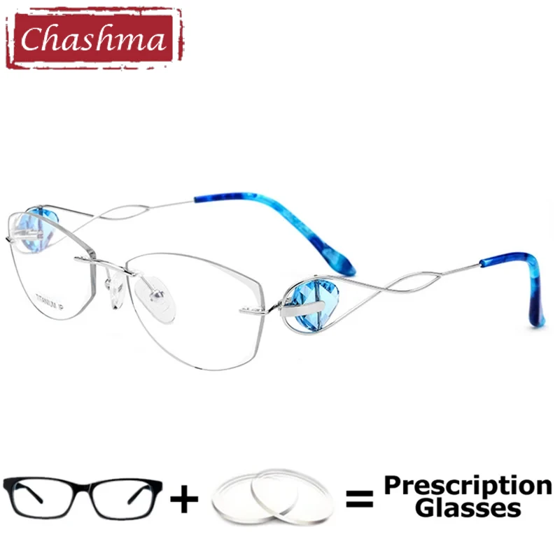 

Chashma Women Pure Titanium Eyewear Rimless Diamon Prescription Glasses Light Flexible Optical Progressive Lenses Reading Glass