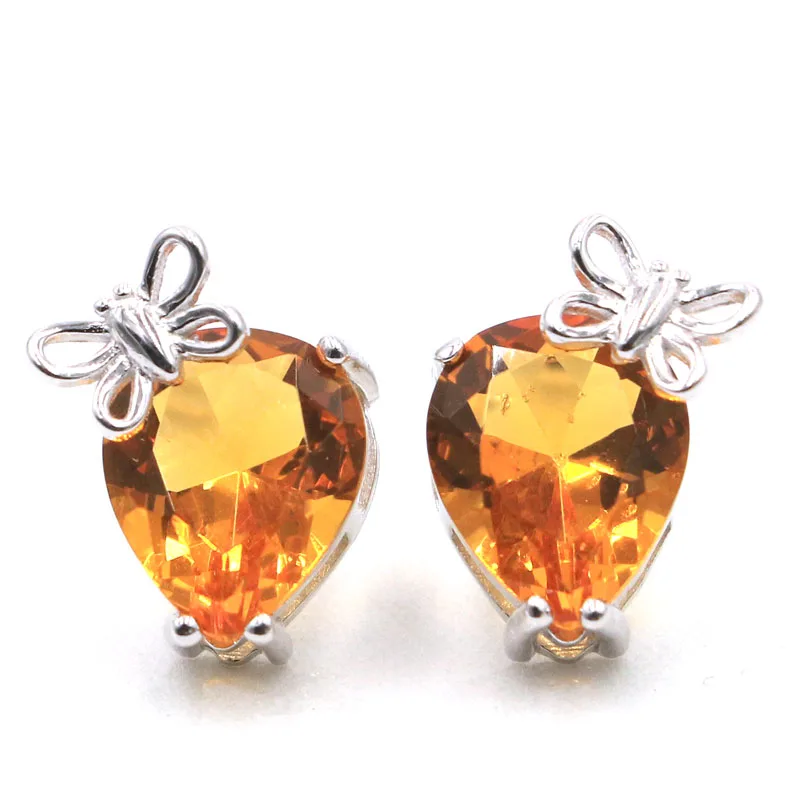 14x10mm Butterfly 2.9g Golden Citrine Blue Aquamarine Red Ruby Real 925 Solid Sterling Silver Stud Earrings