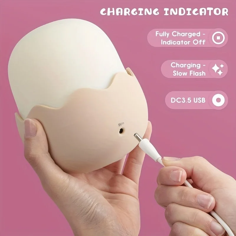 Linda luz nocturna para niños, lámpara de pollo Kawaii para decoración de dormitorio, lámpara bonita de silicona para niñas, lámpara blanda recargable