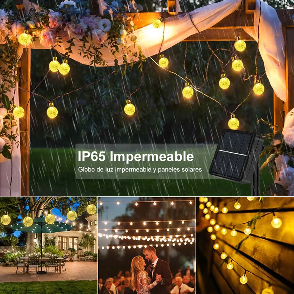 Luzes solares da corda 20-200 led globo de cristal luzes solares ao ar livre ip65 à prova dip65 água com 8 modos jardim árvore festa de natal decoração