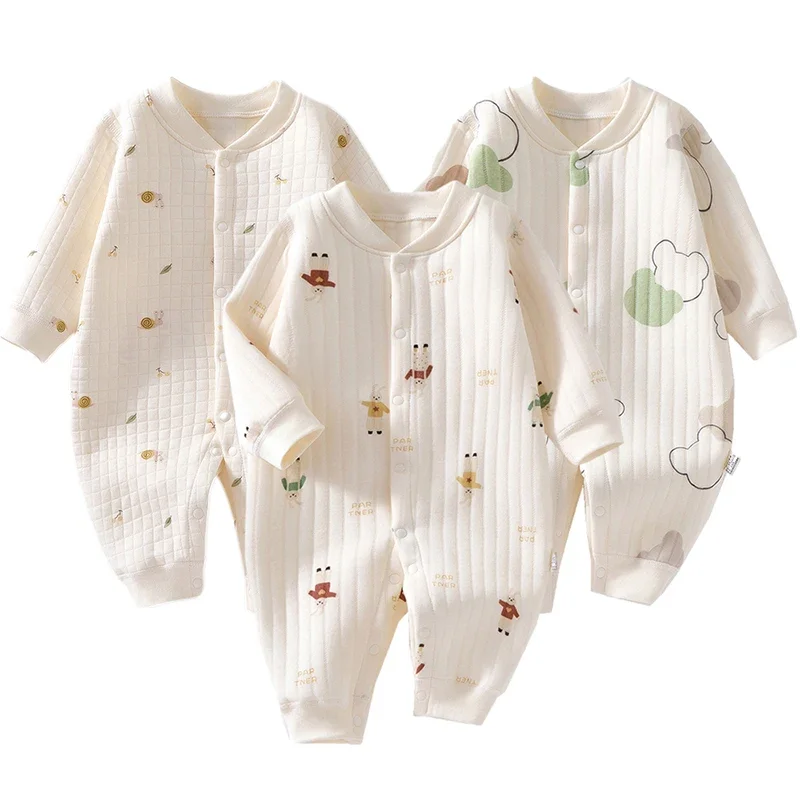 Herbst Baby Kleidung Baumwolle Neugeborenen Stram pler Bär Hase Cartoon gedruckt Overall Kleinkind