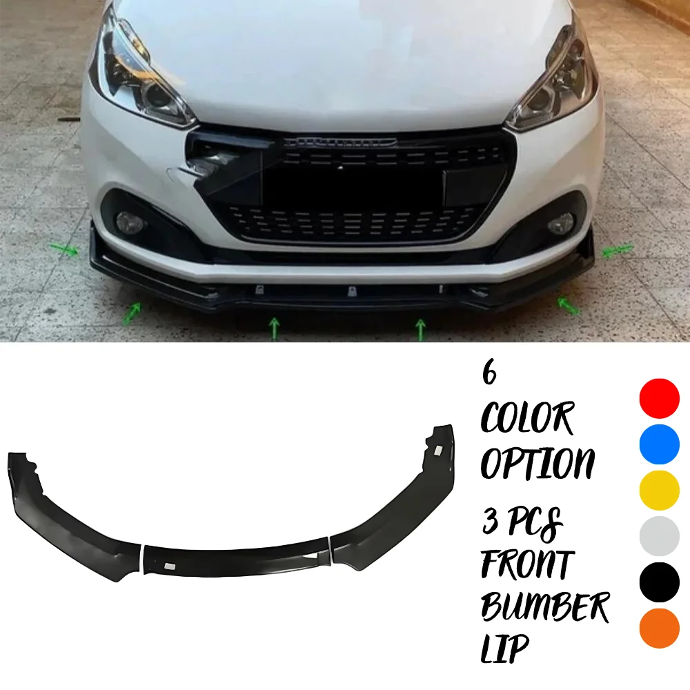 3 Pcs Front Bumper Lip For Peugeot 208 2012-2018 Body Kit Car Accessories Spoiler Splitter Diffuser Flap Sport Bumper Exterior