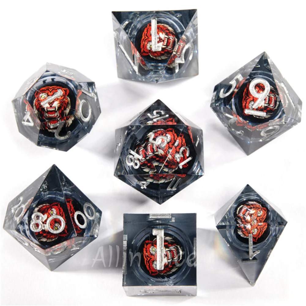 7PCS Dragon Dice set DND Resin Dice Set Tiger Cat Dice Sharp Edge D&D Dice with Gift Bag for Dungeons and Dragon Dice Game