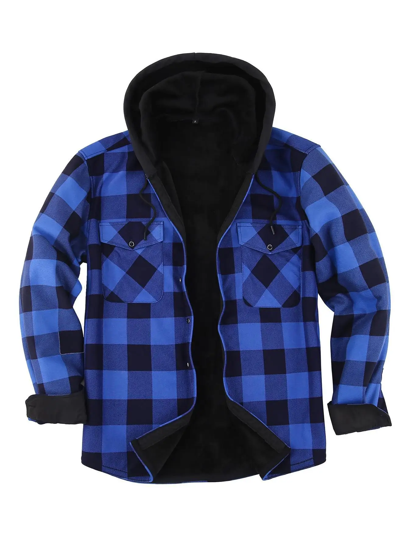 

Men's Flannel Shirt Plaid Hoodie Stylish Long Sleeve Fall Casual Button Down Western Shirts with Flat Pocket