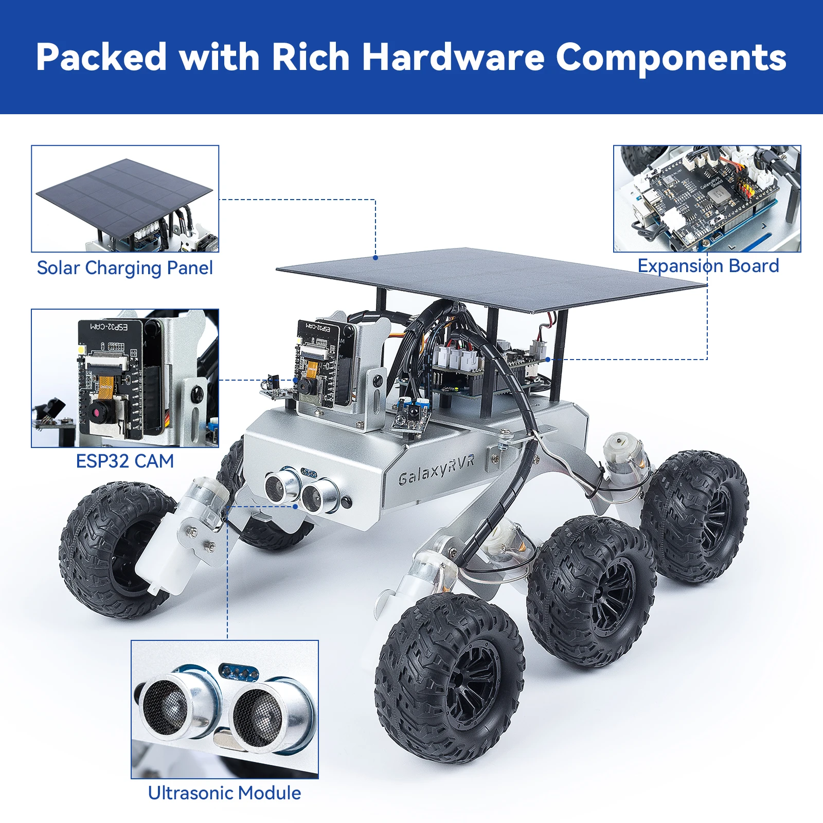 Набор SunFounder GalaxyRVR Mars Rover STEM для Arduino, совместимый с Uno R3, с подвеской Rocker-Bogie, Scratch, C, камерой, FPV