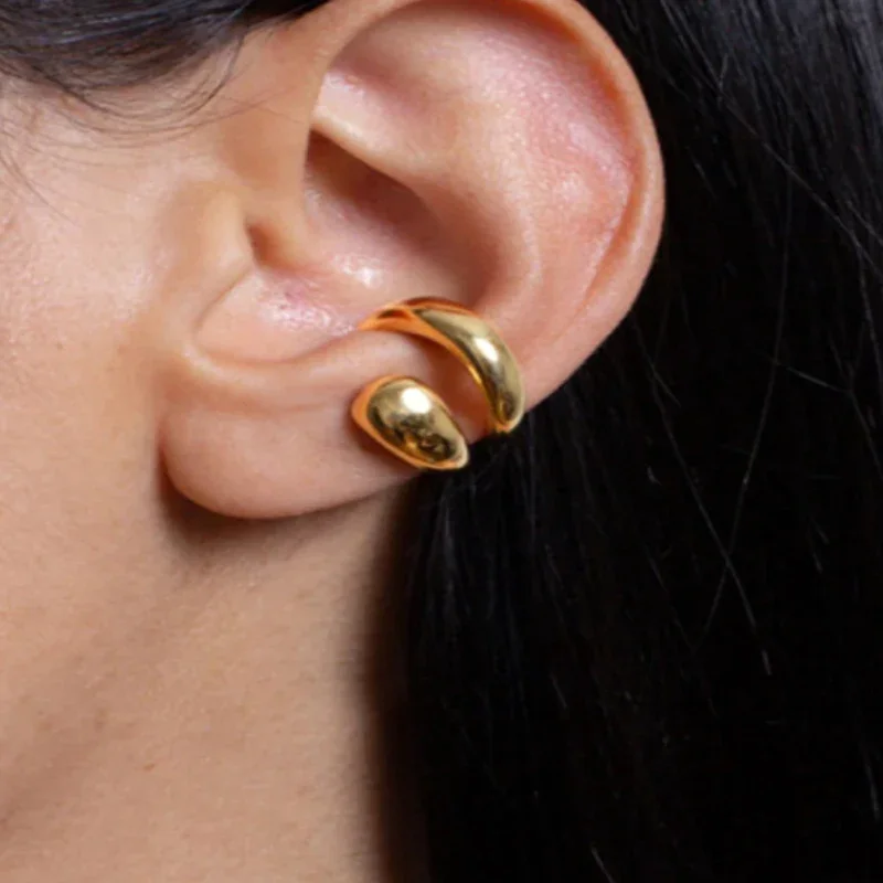 Moda feminina piercing clipe de orelha brinco clássico cor ouro na moda earcuff brincos presente da