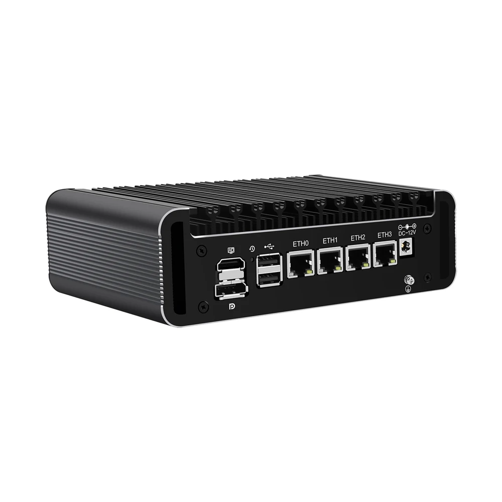 Urządzenie HUNSN Micro Firewall, Mini PC, pFsense Plus, J6412/J6413, RJ26, Microtik, OPNsense, VPN, Router PC, AES-NI, 4LAN, HDMI, DP, Type-C