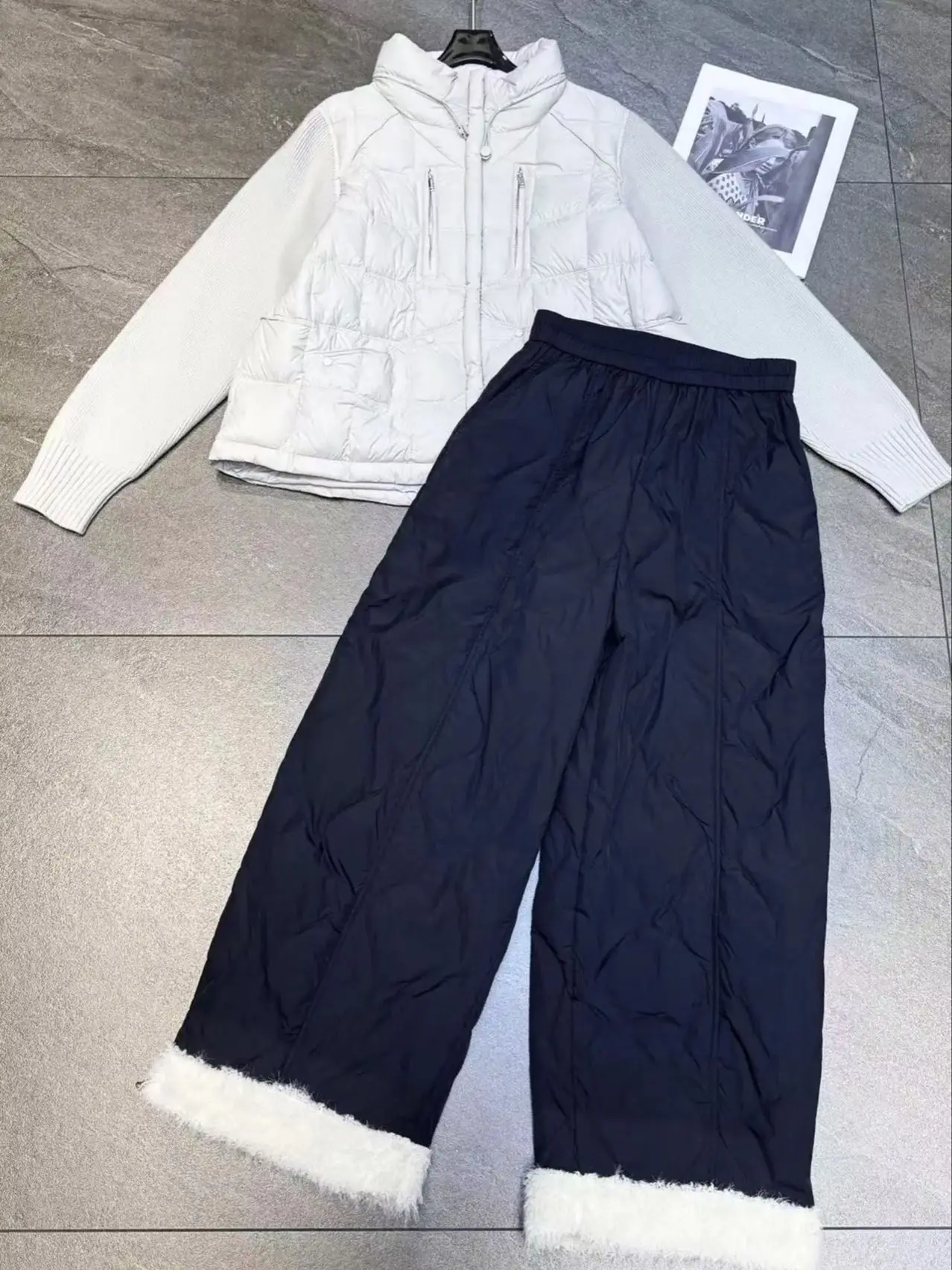 Doudoune à col montant épissé en laine épaisse automne-hiver