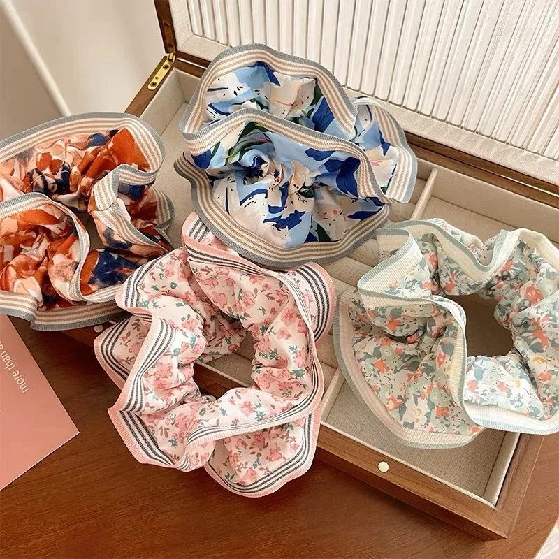 Chouchous à imprimé floral coréen, ULà cheveux pour queue de cheval, bande élastique, cravates douces, accessoires pour cheveux, mode