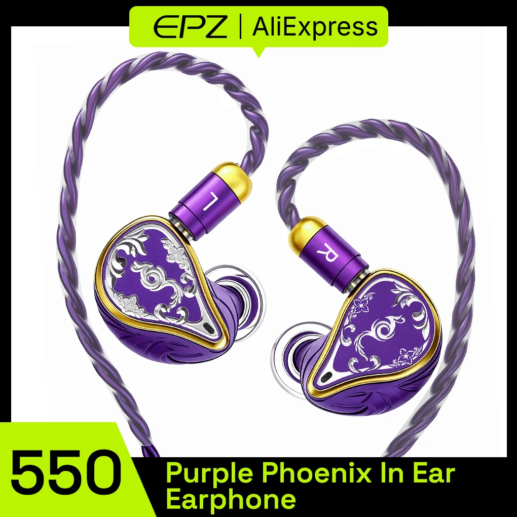 EPZ 550 Purple Phoenix 5BA IEM HiFi In Ear Earphone, Sonion+Knowles Balanced Armature Wired Earbuds 0.78 2Pin Detachable Cable