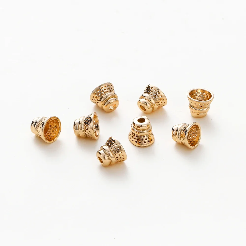 10 teile/los 6.5*8mm 18 Karat vergoldete Messing perlen Kappen Quaste Kappen Armband Schmuck