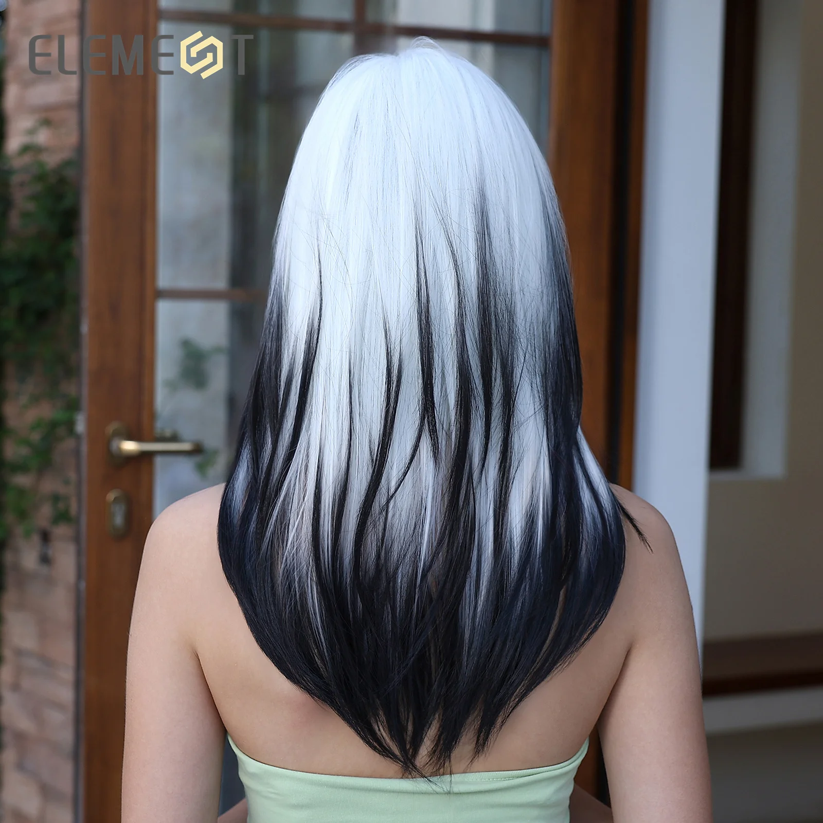 Element synthetische mittellange geschichtete Ombre weiße bis schwarze Perücken Haare mit Pony für Frauen Mädchen täglich Party Haar hitze beständig