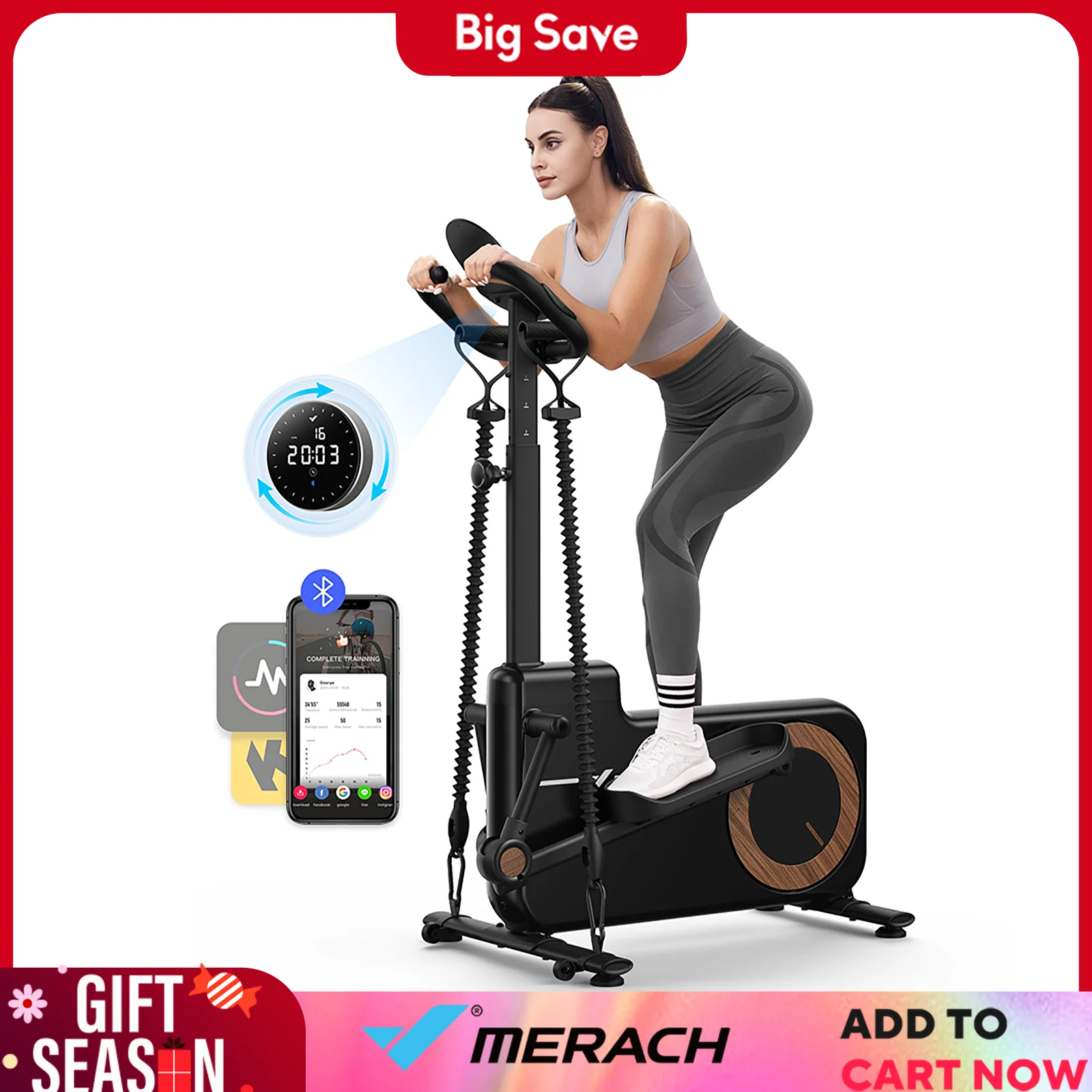 

MERACH Elliptical Machines Compact Exercise Machine with App Hyper-Quiet Magnetic Driving System 16 Resistance Levels Trainer