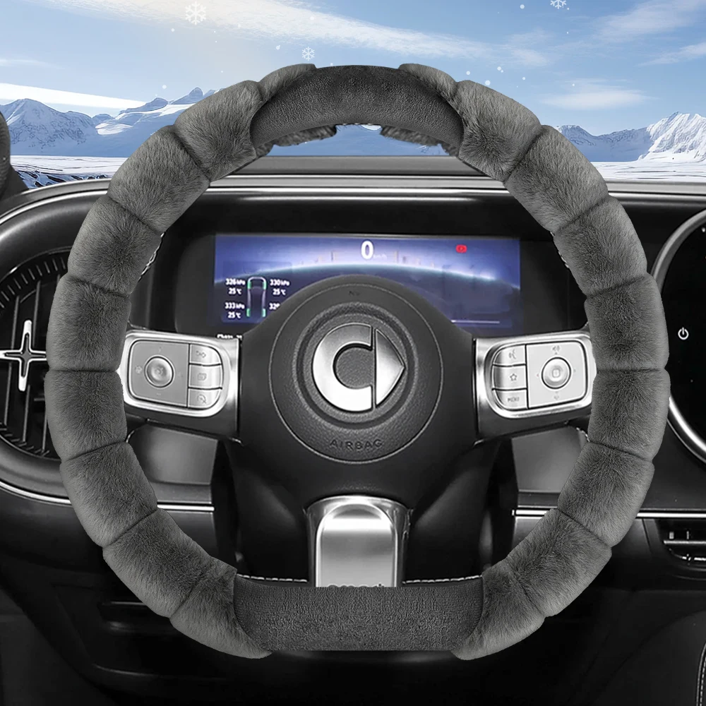 

Suitable for Smart Plush Steering Wheel Cover, Fashionable Winter Cold-Proof and Warm Protective Cover for Smart # 1 Smart # 3 Smart # 5 Brabus and Other Models in Black and Gray ​ White Purple